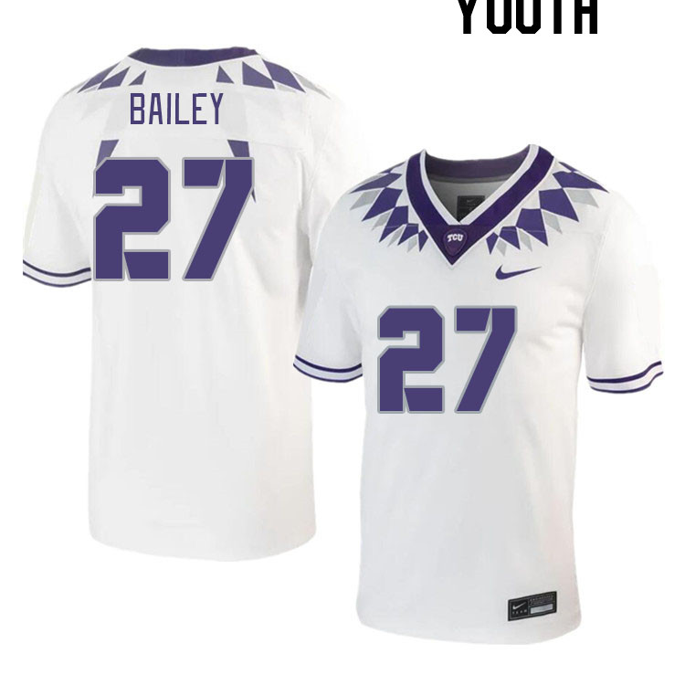 Youth #27 Jordyn Bailey TCU Horned Frogs 2023 College Footbal Jerseys Stitched-White